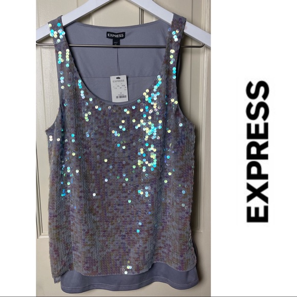 Tops - NEW!!! Express Gray Sequin Tank Top